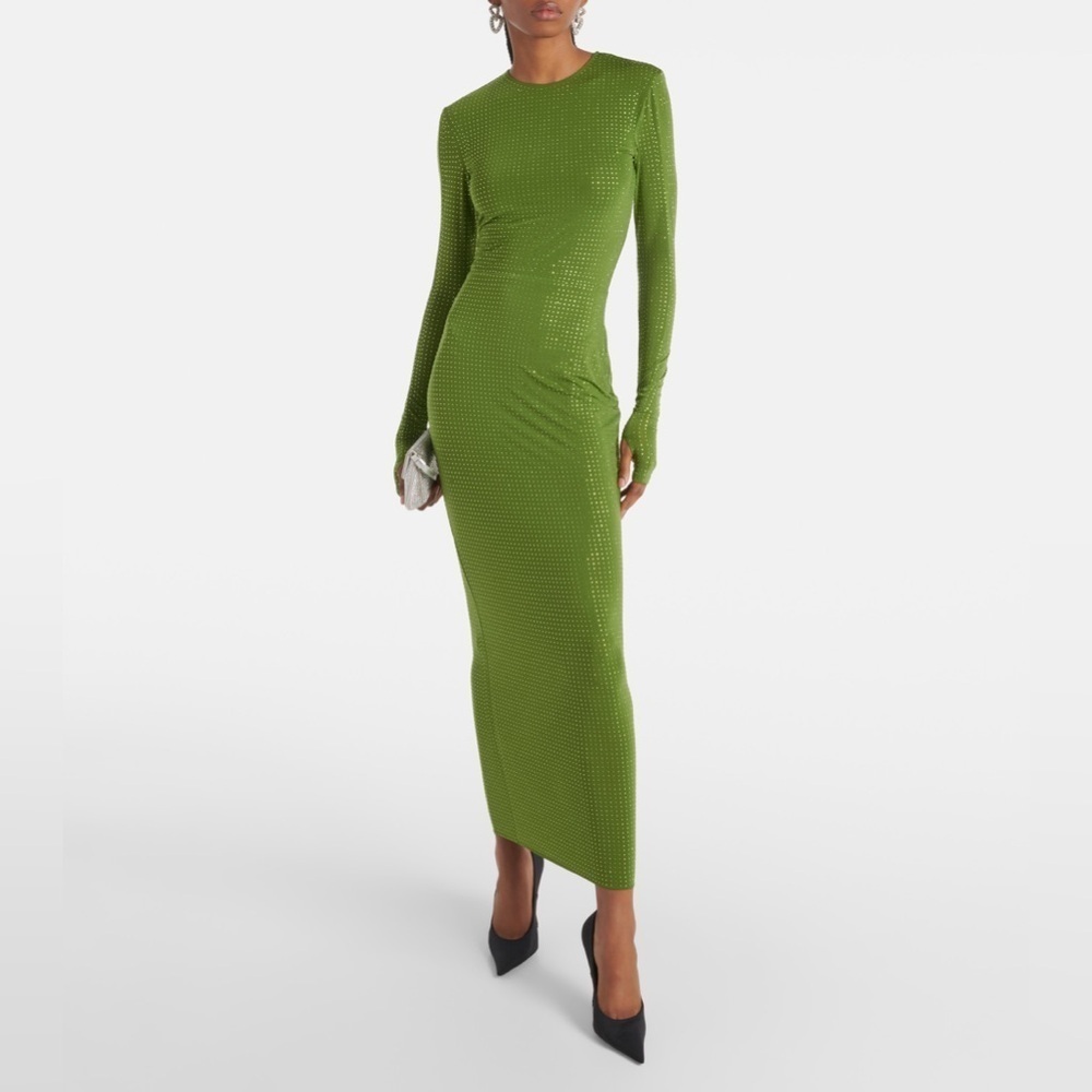 Alex Perry Crystal Embellished Jersey Maxi Dress Green — image 2 of 6